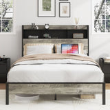 Full size bed frame, wooden platform bed frame, with storage and 2 USBs, no noise, no need for box W636P315847