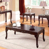 3pc Coffee Table Traditional Style Dark Cherry Finish Cabriole Legs And Intricate Design B011P356773