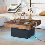 ZUN ON-TREND 31.4'' x 31.4'' Farmhouse Coffee Table with 2 USB Ports and Outlets, Brown Spliced Wood N721P189320B