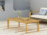 Outdoor Acacia Wood Rectangular Patio Coffee Table, Sturdy Slatted Side Table for Porch, Garden, 70336.00
