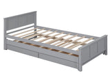 Twin Size Platform Bed with Trundle and Drawers, Gray WF298815AAE