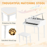 White Kids Piano 30-Key Wood Toy Kids Grand Piano with Bench and Music Rack 66135554
