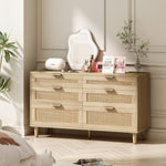 ZUN 51" Rattan Dresser with Drawers, 6 Drawer Dresser for Bedroom, Clothes Storage Cabinet for Bedroom, W757P209506