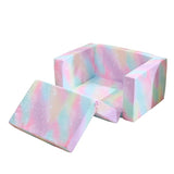 All-Sponge Kids Foldable Sofa Bed Single Chaise Lounge Spray-Print Slant Peach Fabric 01140214
