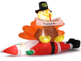 4.9 FT Lighted Christmas Inflatable Decoration, Inflatable Turkey Sitting on Santa Claus, Funny Blow 00028271
