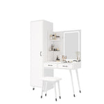 ZUN Makeup Vanity Table Slim Armoire Wardrobe Set, Dressing Table with LED Mirror Power Outlets 97156589