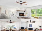 52" 5PCS Solid Wood Blades Ceiling Fan with Lights Remote Control,Quiet DC Motor 3 Blade Ceiling W3596P460841