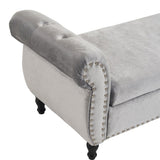 Velvet Multifunctional Storage Rectangular ottoman bench with 1 Pillow, grey N769P186110G