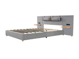 Queen Upholstered Platform Bed, Two Outlets and USB Charging Ports on Both Sides, Two Bedside WF324746AAE