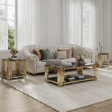 Woker Furniture 20" Wide Square End Table with Black Top, Golden Stainless Steel Tempered W1567134339