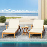 CHAISE LOUNGE WITH WHEEL - ACACIA WOOD RECLINER FOR PATIO/GARDEN, WITH 2INCH WHITE CUSHION, N770P261514T