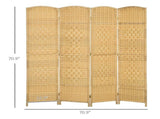 4-Panel 6ft Natural Wood Folding Screen Freestanding Room Divider for Home & Office 81614693