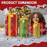 Lighted Gift Boxes Set of 3, Pre-lit Nestable Present Boxes Ornament with 90 LED Warm White Lights 83670049