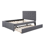 ZUN Linen Upholstered Platform Bed With Headboard and Trundle, Full 39580055