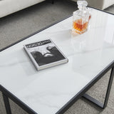 ZUN Minimalism rectangle coffee table,Black metal frame with sintered stone tabletop 05384059