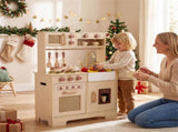 Kids Wooden Play Kitchen with Realistic Lights & Sounds, Pretend Ice Maker & Accessories for 41770514