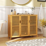 39.5"x14"x31.5" Natural Bamboo Bathroom Cabinet - 3-Door Design Multiple Shelves, Ample Storage 77835733