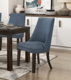 ZUN Blue Textured Fabric Upholstered Side Chairs Set of 2, Dark Walnut Finish Wooden Legs Modern Dining B011P257327