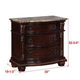 ZUN 1Pc Traditional Style End Table 3-Drawer Nightstand with Marble Top Rich Brown Cherry Finish Solid B011P143964