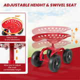360&deg Garden Rolling Workseat with Swivel Seat and Adjustable Height-Red 53694897