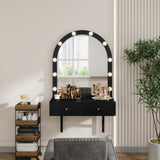 Floating Makeup Vanity Desk with Mirror & 3-Color Lights, Wall Dressing Table with Power Outlet, N844P263662B