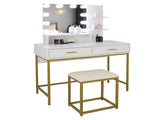 Large Vanity Set with 10 LED Bulbs, Makeup Table with Cushioned Stool, 3 Storage Shelves 2 Drawers, 09207854