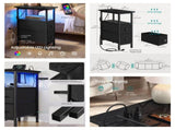 Black Narrow Side Table with Charging Station, USB Ports, LED Lights, Storage 52432353