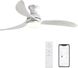 52 Inch Modern Ceiling Fan With 3 Color Dimmable Solid Wood Blades Remote Control Reversible DC W934P152321