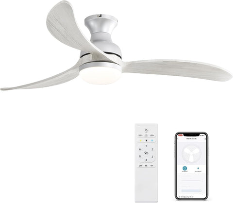 ZUN 52 Inch Modern Ceiling Fan With 3 Color Dimmable Solid Wood Blades Remote Control Reversible DC W934P152321