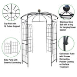 ZUN Metal Garden Arch Iron Garden Arbors Gazebo Dia81.3'' x 114.2'' High Birdcage Shape Pergola Pavilion W158681123