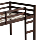 ZUN Solid Wooden, Rubber Wooden Twin Loft Bed with Ladder, Bed Platform of Strengthened Slats , Espresso W504P190953