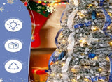 7 FT Snow Flocked Pre-lit Artificial Pop Up Christmas Tree with 200 Warm Lights and Blue & Silver 24654328