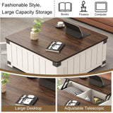 ZUN Farmhouse Lift Top Coffee Table with Storage, Wood Square Center Table with Charging Station&USB 10938186