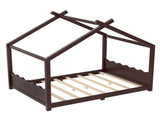 Full House Floor Bed with Support Slats, Solid Wood House Bed Frame for Kids, No Box Spring Needed W1580P387842