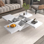 ZUN Square Marble Veneer Coffee Table Sliding Top with Storage in White 39.4'' WF322094AAK