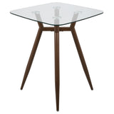 Clara Mid-Century Modern Square Counter Table with Walnut Metal Legs and Clear Glass Top by B202P223304