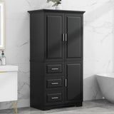 Tall and Wide Storage Cabinet with Doors for Bathroom/Office, Three Drawers, Black WF299285AAB