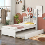 ZUN Twin Bed with Trundle,Bookcase,White 29578295