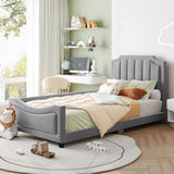 Twin Size Upholstered Daybed with Classic Stripe Shaped Headboard, Gray WF308905AAE