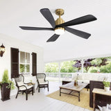 ZUN 52 Inch Ceiling Fan With Dimmable LED Light 5 Solid Wood Blades Smart Remote Control Reversible DC W934P200096