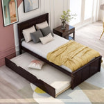 ZUN Platform Bed with Twin Size Trundle, Twin Size Frame, Espresso 14512672