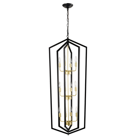 ZUN 12-Light Lantern Tired Farmhouse Ceiling Hanging Light Black Chandelier Metal Modern Pendant Light W1592P209900