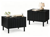 Black Fluted Drawer Nightstand Set of 2, Engineered Wood Metal Side End Table with Adjustable Foot 06148893