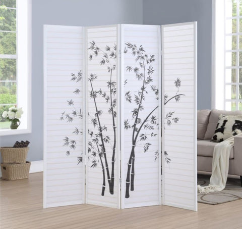 ZUN Bamboo Print 4-Panel Framed Room Screen/Divider, White T2574P165154