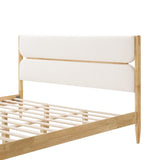 King Size Solid Wood Bed Frame With Fleece Upholstered Headboard, Ivory N757P256241B