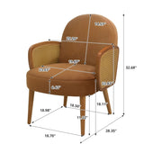 Mid-century Accent Chair with Rattan Armrests&Wooden Legs, for Living Room Reading Bedroom Balcony, N765P220370Y