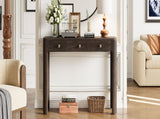 TREXM Rustic Console Table with Curved Corners for Safety, Entryway Table with 3 Concealed Drawers, N715P361525P