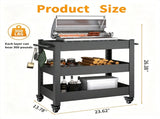 Outdoor Grill Cart Table with Handles, Indoor and Outdoor Pizza Oven Table with Lockable 34702390
