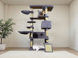 84.6 in Dark Gray Cat Tree Tower with Wide Base, 3 Large Hinding Condo, 11 Scratching Post, 95513486