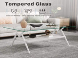 Rectangle Coffee Table with Tempered Glass top and White Metal Legs, Modern Table for Living Room , W241142561